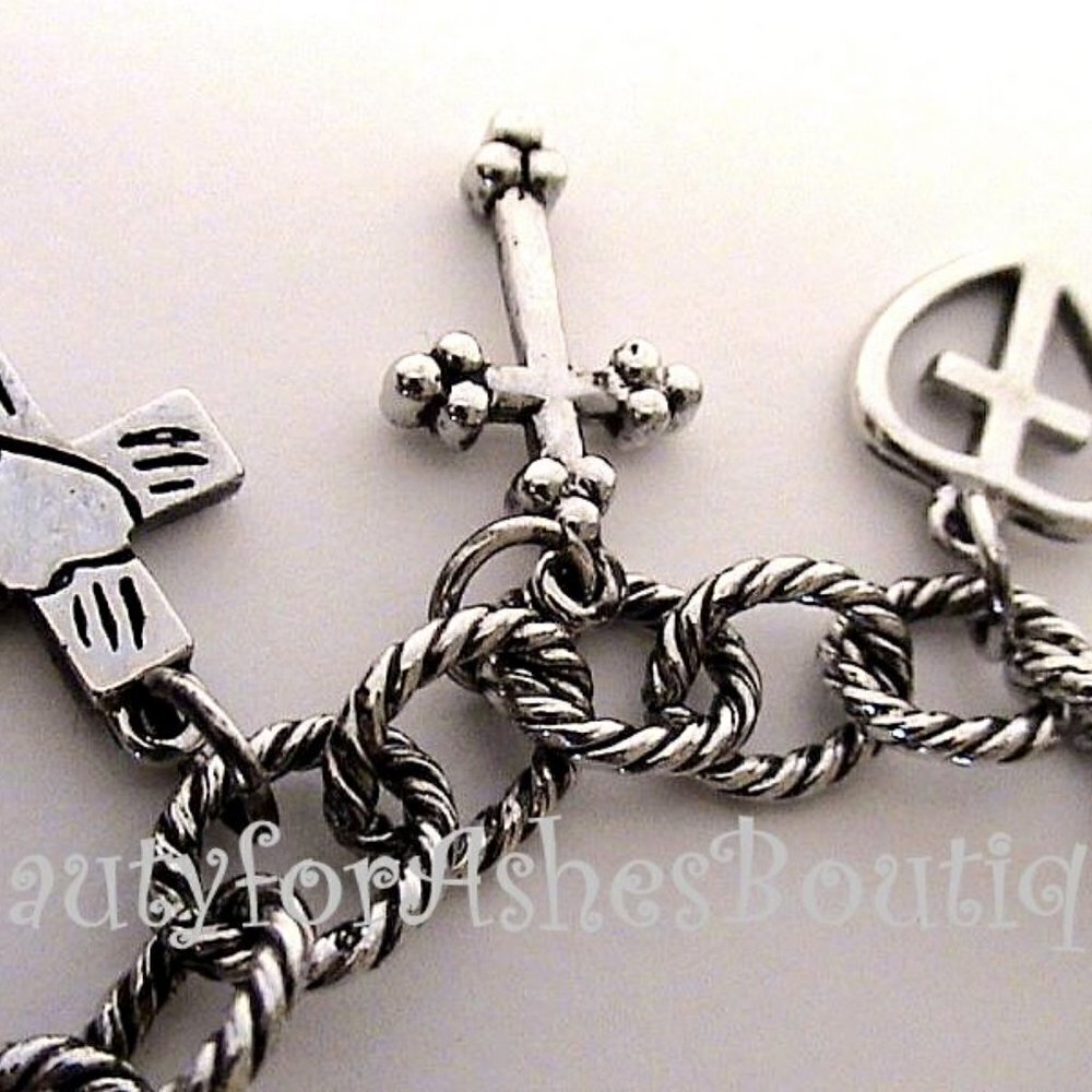 BFA Womens Girls Multi Ornate 11 Cross Charms Link Silver Heart Love Bracelet - Picture 8 of 13